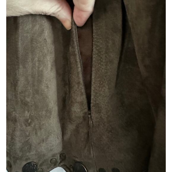 MONTANACO Leather Studded Embellished Jacket Skirt Set Brown Prairie Western -L - Picture 4 of 12